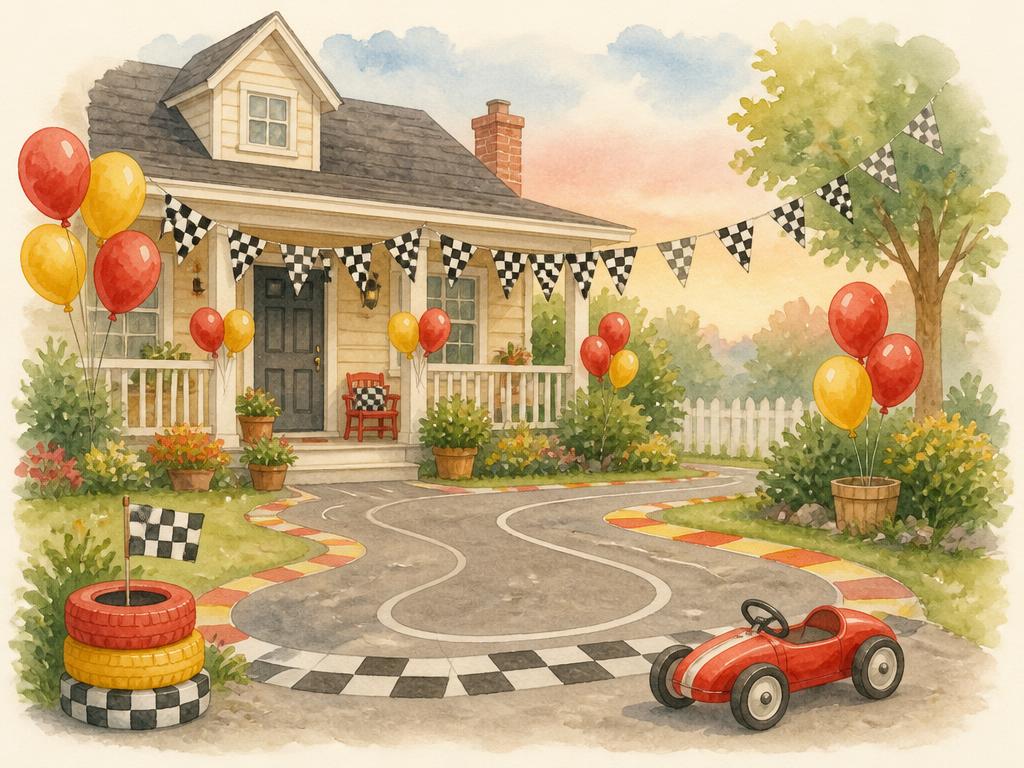 Illustration of Dolor Sit Amet Residence decorated for race day