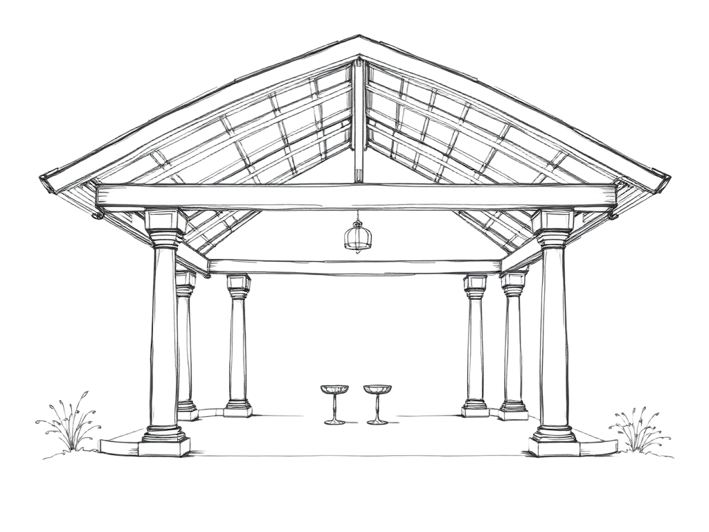 Line-art sketch of Tempor Garden Pavilion